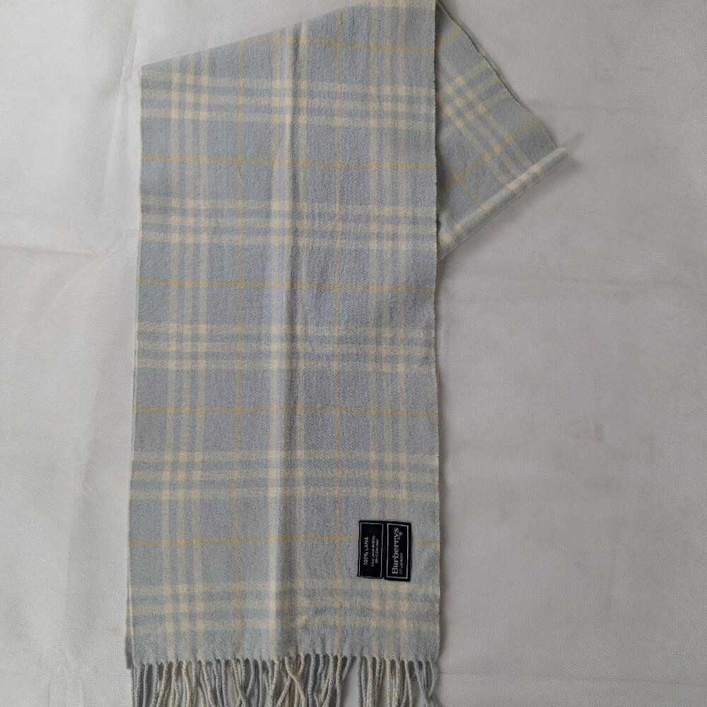 Burberry London Vintage 100% Lana Wool Classic Nova Check Blue Scarf - UK